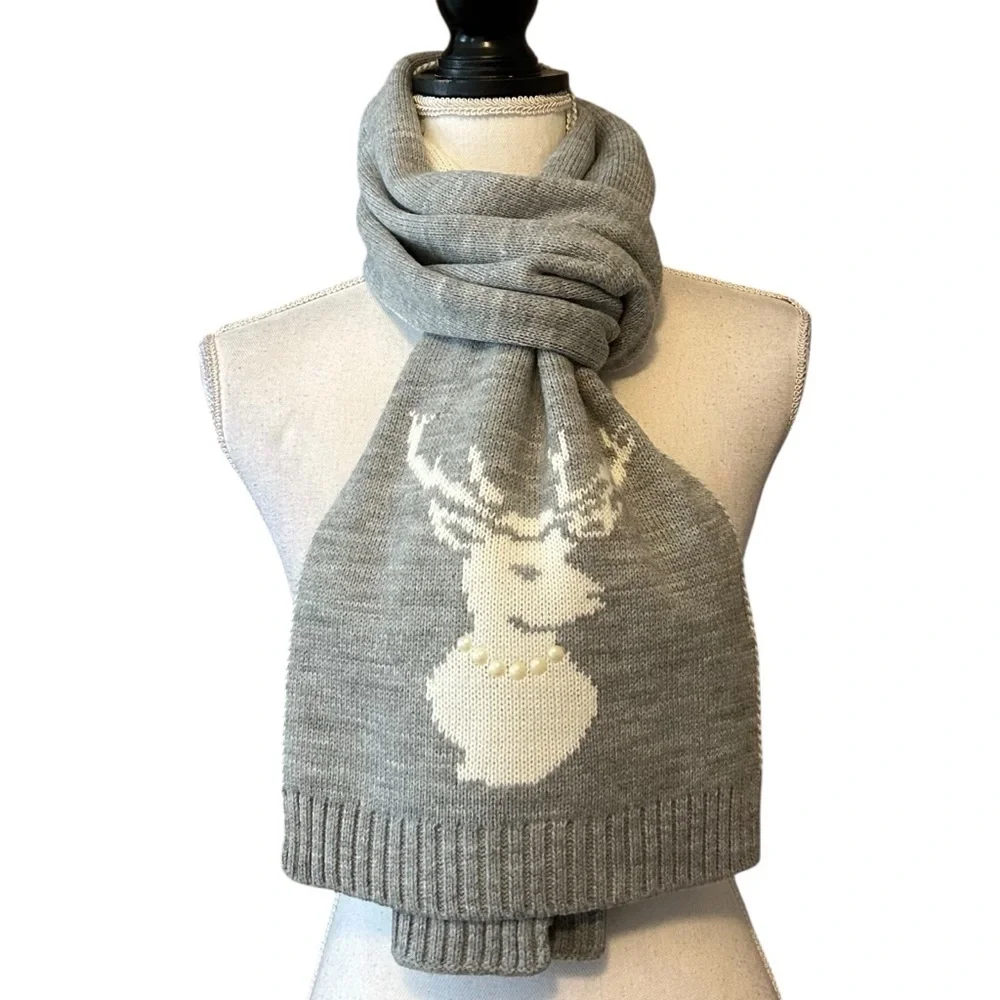 Charter Club Embellished Reversible‎ Scarf in Grey & White Women’s One Size